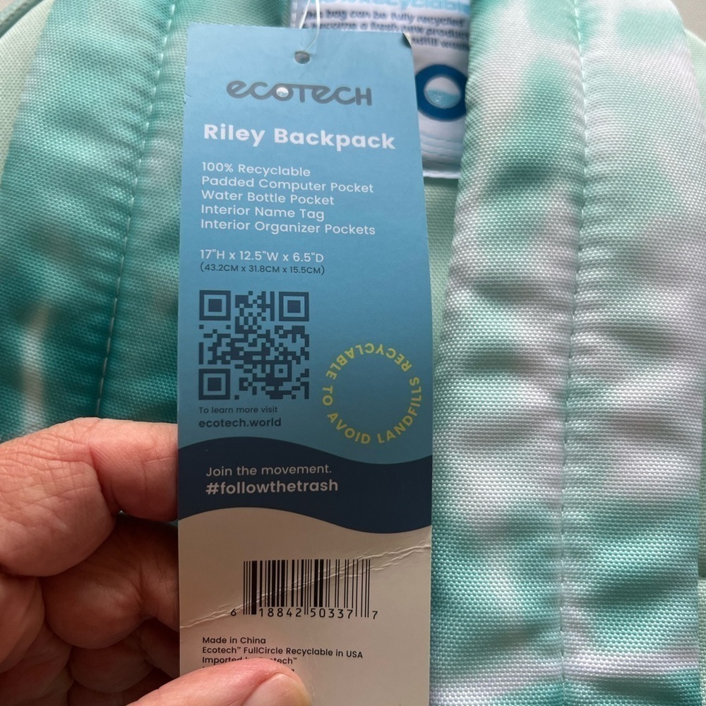 Ecotech Aqua Ripple Recyclable Adjustable Straps Riley Backpack Padded Pockets - Picture 6 of 8